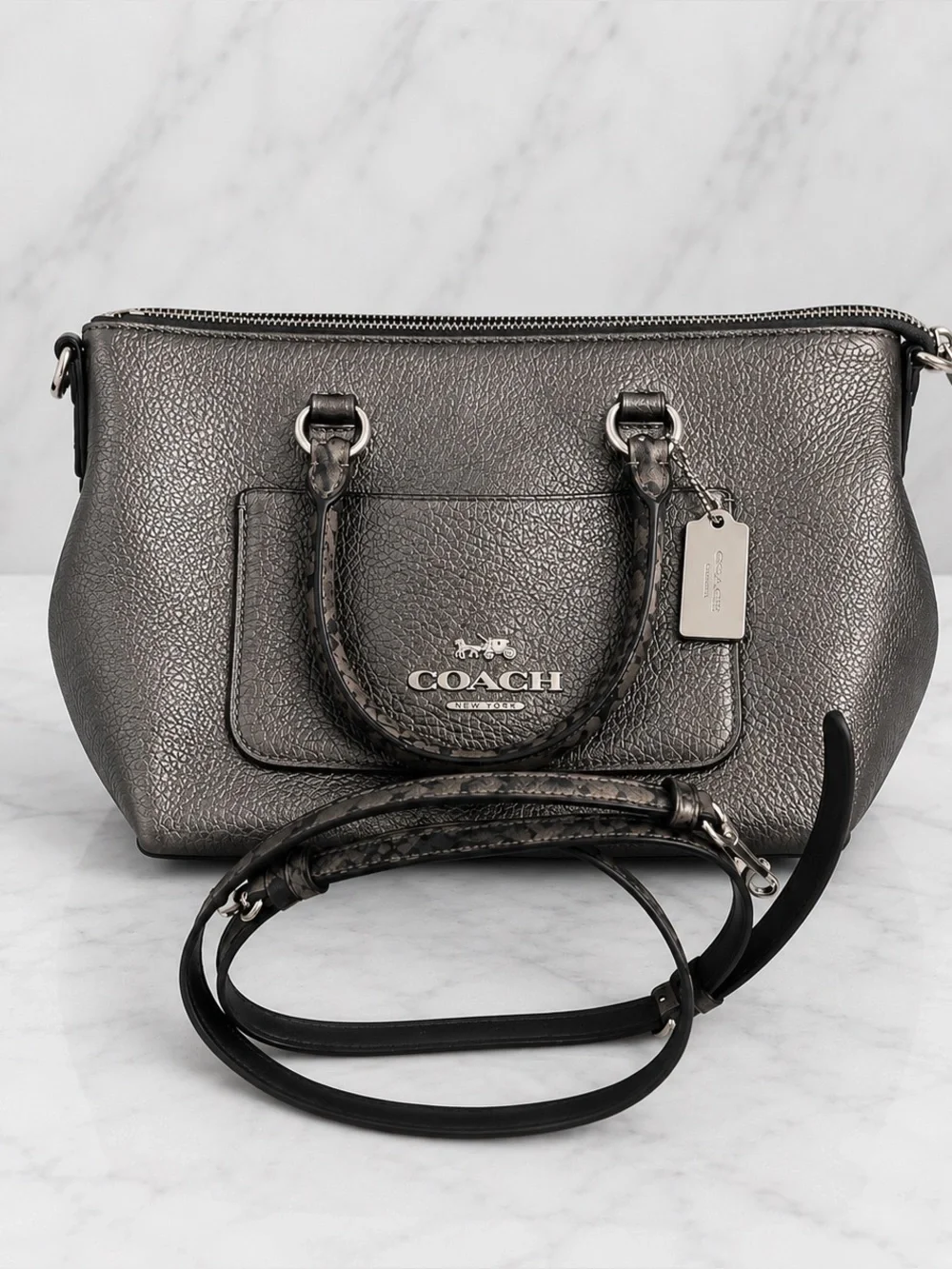 Coach Emma Small Crossbody Satchel Gunmetal Leather Snakeskin Bag Purse EUC